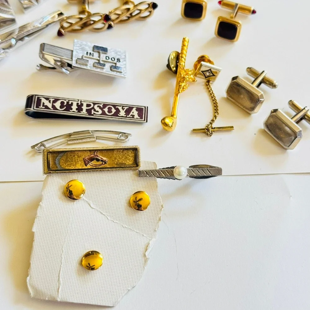 Mens Cufflinks Tie Clip VTG Lot Elegant Pearl Silver Gold Tone Retro 60s 70s 80s